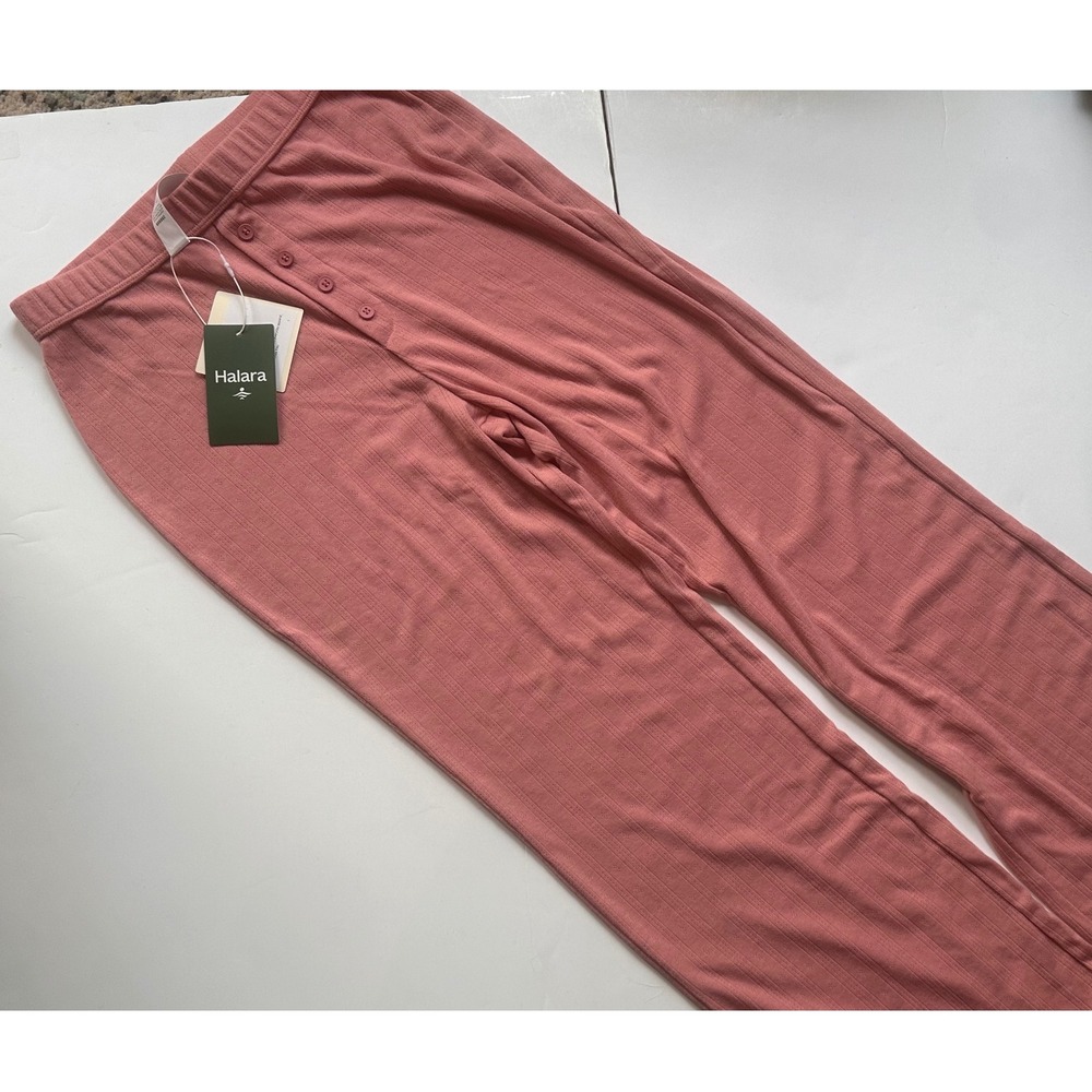 Halara Womens Ribbed Wide Leg Lounge Pants Dusty Rose Pink Button Detail XS NWT